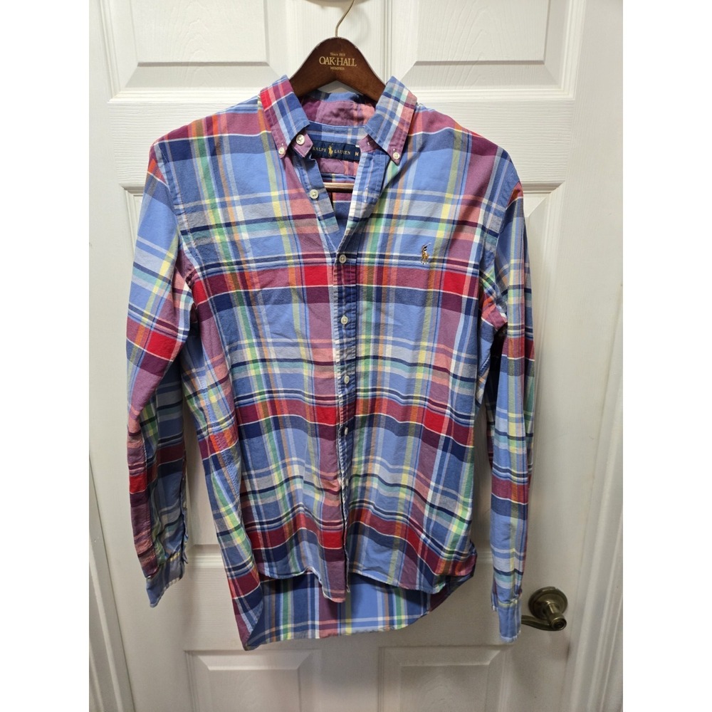 Polo Ralph Lauren Shirt Pony Mens Medium Blue Red Plaid Classic Fit Button Down